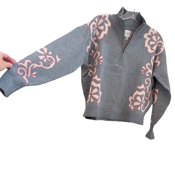 Anthropologie Montana Mock Neck Sweater Maeve Half Zip Up Grey Pink Womens XS - Picture 5 of 11